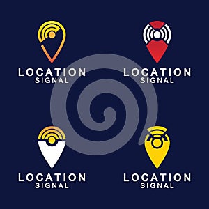 Pointer map with wifi internet signal location connection icons logo design