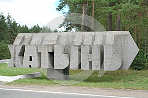 A pointer to the memorial complex Khatyn, Belarus.
