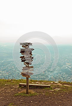 Pointers distances at mountain top Mashuk