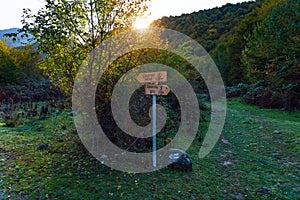 Pointers of hiking trails in Ismayilli National Park, Azerbaijan