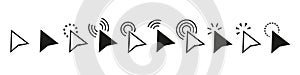 Pointers mouse cursors vector computer clicking icons. White cursor pointer icon. Vector arrow set of icons