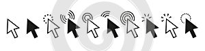 Pointers mouse cursors vector computer clicking icons. White cursor pointer icon. Vector arrow set of icons