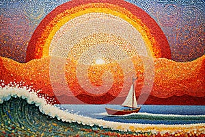 pointillism art small mosaic small circles big bright wave photo