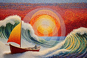 pointillism art small mosaic small circles big bright wave photo