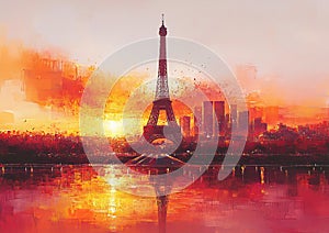 Eiffel Tower at Sunrise: Pointillist Splendor photo