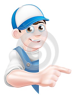 Pointing cartoon tradesman