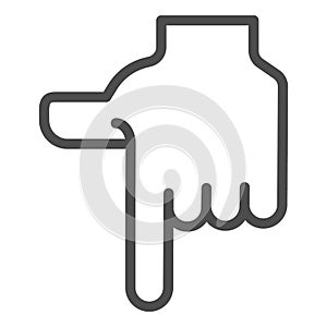 Pointing down hand line icon. Direction down vector illustration isolated on white. Index finger pointing down outline