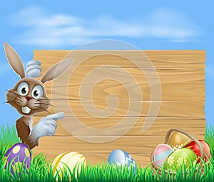 Pointing Easter bunny wooden sign