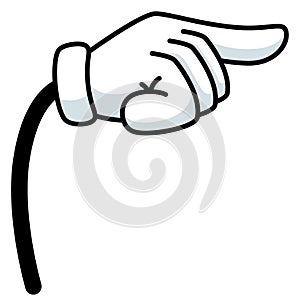 Pointing finger gesture. White glove hand in cartoon style