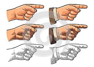 Pointing finger. Hand sign for web, poster, info graphic