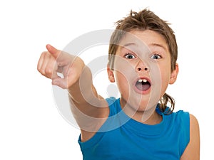 Pointing forward shouting boy