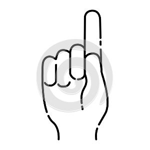 Pointing hand black line icon. Make the index finger up gesture. Pictogram for web page, mobile app, promo. UI UX GUI design