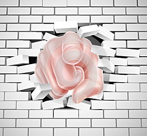 Pointing Hand Breaking White Brick Wall