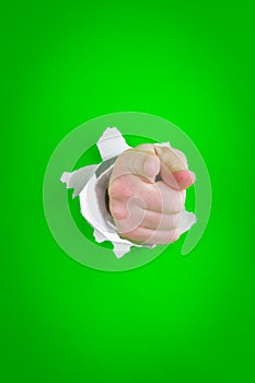 Pointing hand through hole