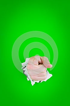 Pointing hand through hole