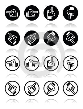 Pointing hand - up, down, across round icon vector