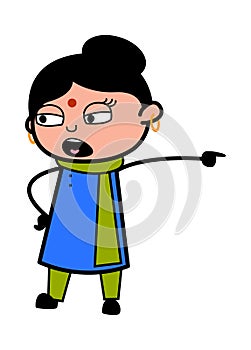 Pointing Indian Lady Cartoon Illustration