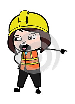 Pointing Lady Engineer Cartoon Illustration