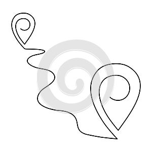 Pointing location at map one line art,hand drawn way destination continuous contour,trendy template direction, gps navigation
