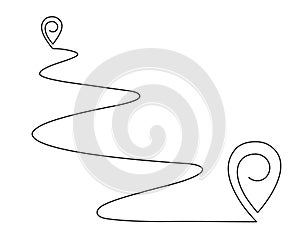 Pointing location at map one line art,hand drawn way destination continuous contour,trendy template direction, gps navigation