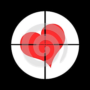 Pointing on love heart through gunsight.