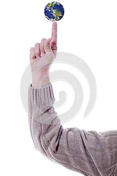 Pointing to the globe