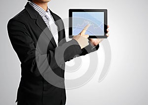 Pointing on touch screen tablet in hand