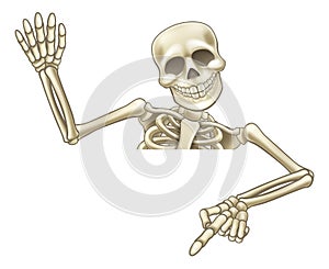Pointing and Waving Cartoon Skeleton