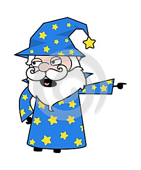Pointing Wizard Cartoon Illustration