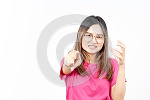 Pointing and You and Angry face expression Of Beautiful Asian Woman Isolated On White Background