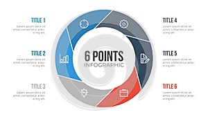 6 points circle infographic element vector, can be used for workflow, steps, options, list, processes, presentation slide, report