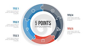 5 points circle infographic element vector with puzzle, can be used for workflow, steps, options, list, processes, presentation