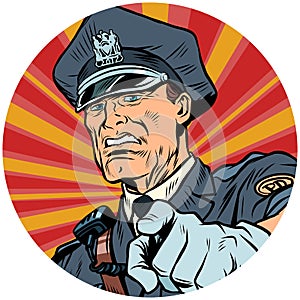 Points serious police officer pop art avatar character icon