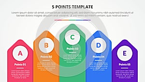 5 points stage template infographic concept for slide presentation with vertical arrow top direction with 5 point list with flat