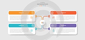 4 points template infographic with creative matrix box with round rectangle box line connection with drop shadow style with four