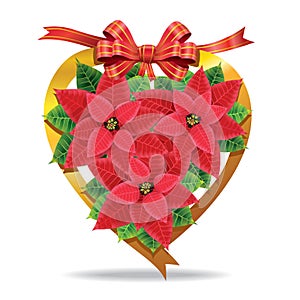 Pointsettia and red ribbon.