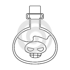 Poison bottle with skull coloring page for Halloween vector illustration