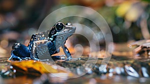 a poison dart frog captivating attention at the river\'s edge