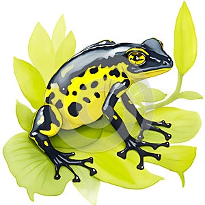 Poison dart frog in cartoon style. Cute Little Cartoon Poison dart frog isolated on white background. Watercolor drawing, hand-