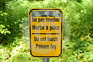 Poison Ivy warning sign in forest
