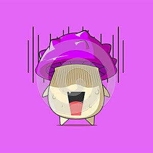 A poison mushroom character fright and got shocked isolated on purple background. a poison mushroom character emoticon