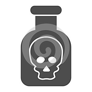 Poison solid icon. Danger sign on bottle, acid flask symbol, glyph style pictogram on white background. Chemistry or