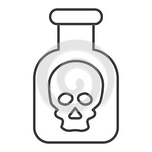 Poison thin line icon. Danger sign on bottle, acid flask symbol, outline style pictogram on white background. Chemistry