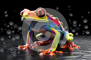 Poison vivid color frog. Poisonous animal of tropical rainforest. Pet in terrarium