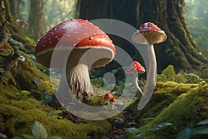 Poisonous fly agaric toadstool in moss