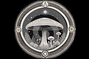 Poisonous mushrooms on the tarot card. Fortune telling and spiritualism concept