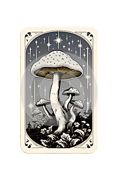 Poisonous mushrooms on tarot card. Fortune telling and spiritualism concept