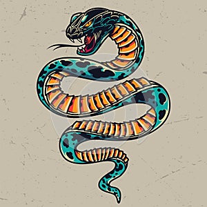 Poisonous snake colorful tattoo concept