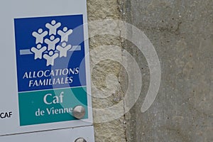 Poitiers , Aquitaine / France - 06 20 2020 : Caisse allocations familiales logo sign of caf building agency for Family Allowances