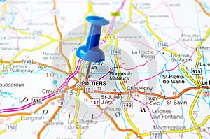 Poitiers on map photo